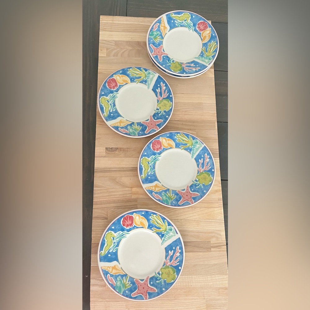 Royal Majestic Stoneware Blue Lagoon 8706 Appetizer Saucer Plates 5 Piece Set